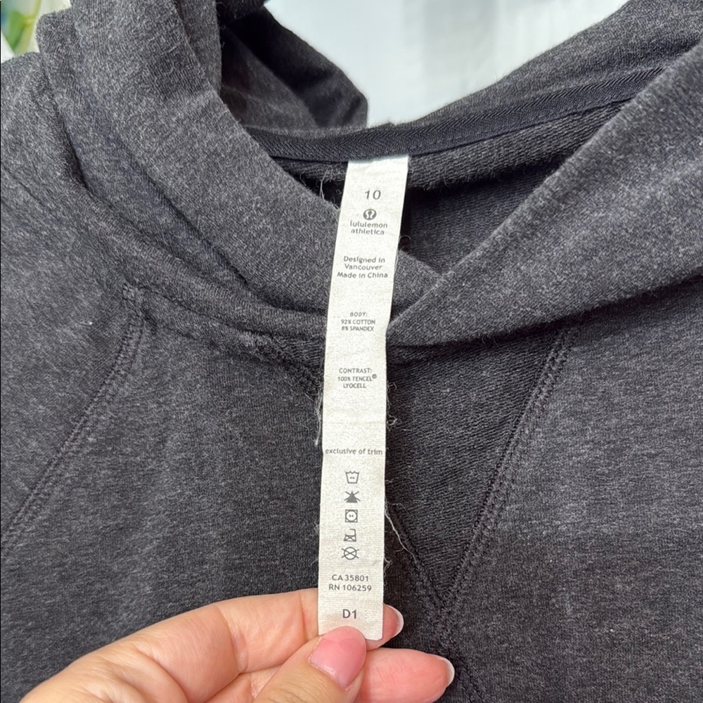 Black/ Charcoal Gray Hoodie lululemon size 10 flowy back​ - Picture 2 of 3
